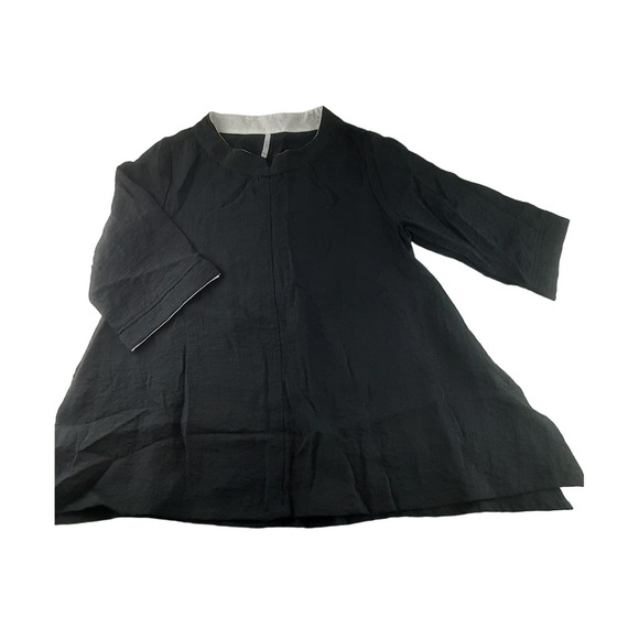 Kiyo Women's Black Gauze Rayon Blend 3/4 Sleeve Tunic Top Lagenlook Minimalist S - Picture 1 of 10